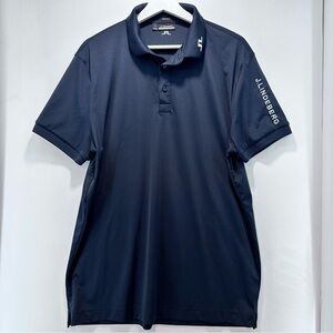 J Lindeberg Polo Mens XL Regular Fit Tour Tech Navy with white Embroidered Logo
